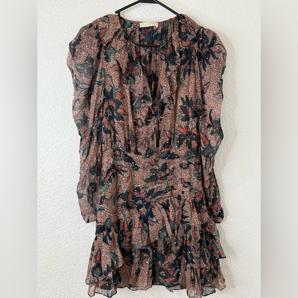 Ulla Johnson Cecily Ruffled Printed Fil Coupé Silk Blend Chiffon Mini Dress Sz:6 - Picture 5 of 16